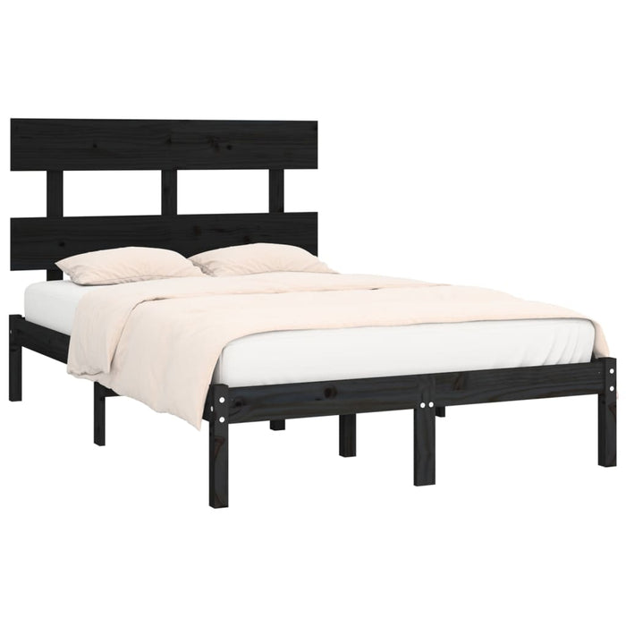 Bed Frame Black Solid Wood 135x190 cm 4FT6 Double.