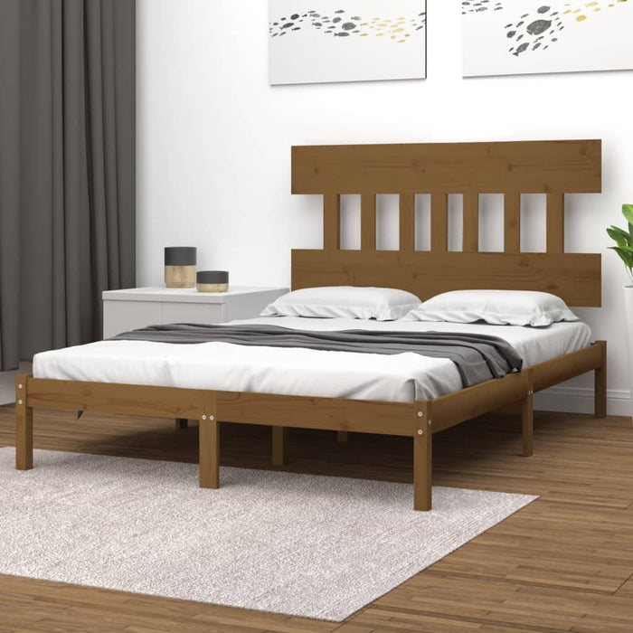Bed Frame Honey Brown Solid Wood 135x190 cm 4FT6 Double.