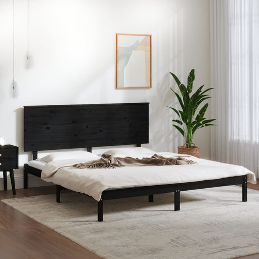 Bed Frame Black Solid Wood Pine 160x200 cm.