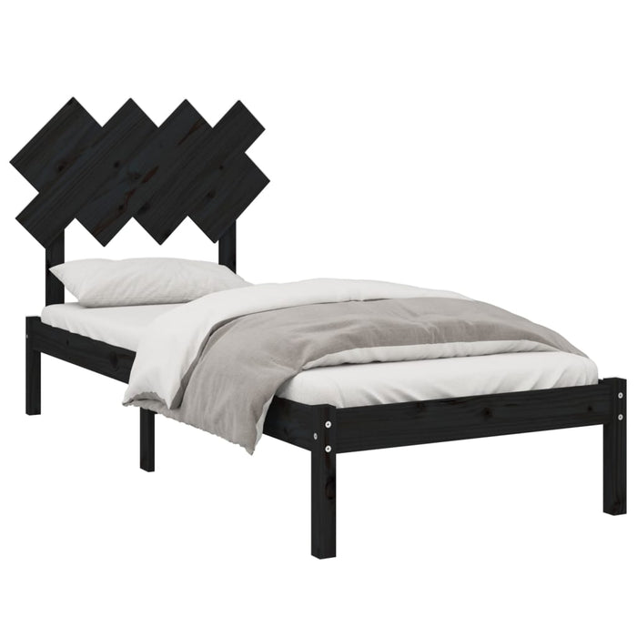 Bed Frame Black 90x190 cm 3FT Single Solid Wood.