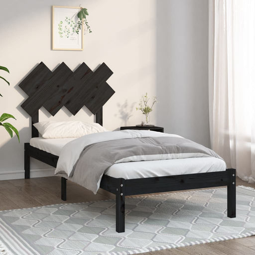 Bed Frame Black 90x190 cm 3FT Single Solid Wood.