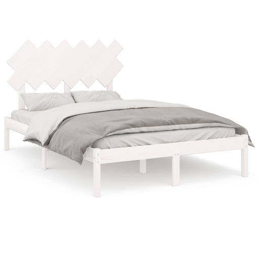 Bed Frame White 135x190 cm 4FT6 Double Solid Wood.