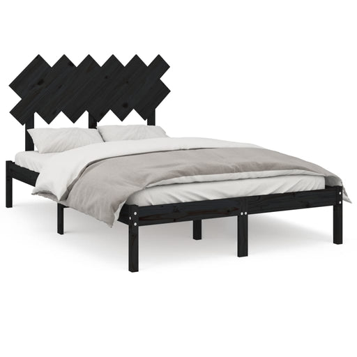 Bed Frame Black 135x190 cm 4FT6 Double Solid Wood.