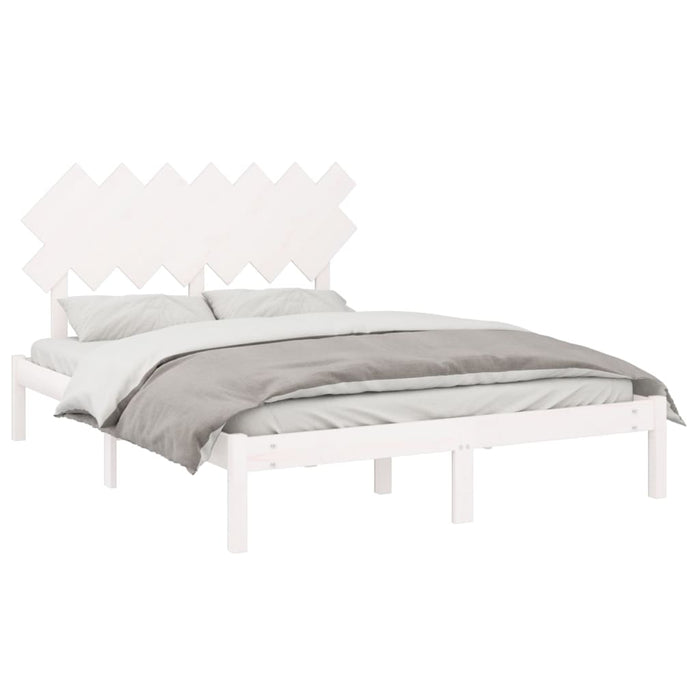 Bed Frame White 150x200 cm 5FT King Size Solid Wood
