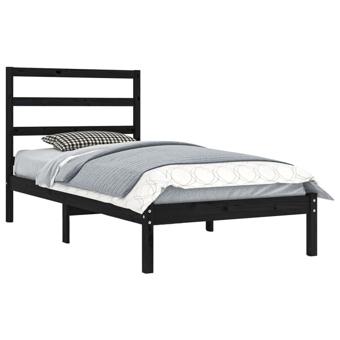 Bed Frame Black Solid Wood 90x190 cm Single.