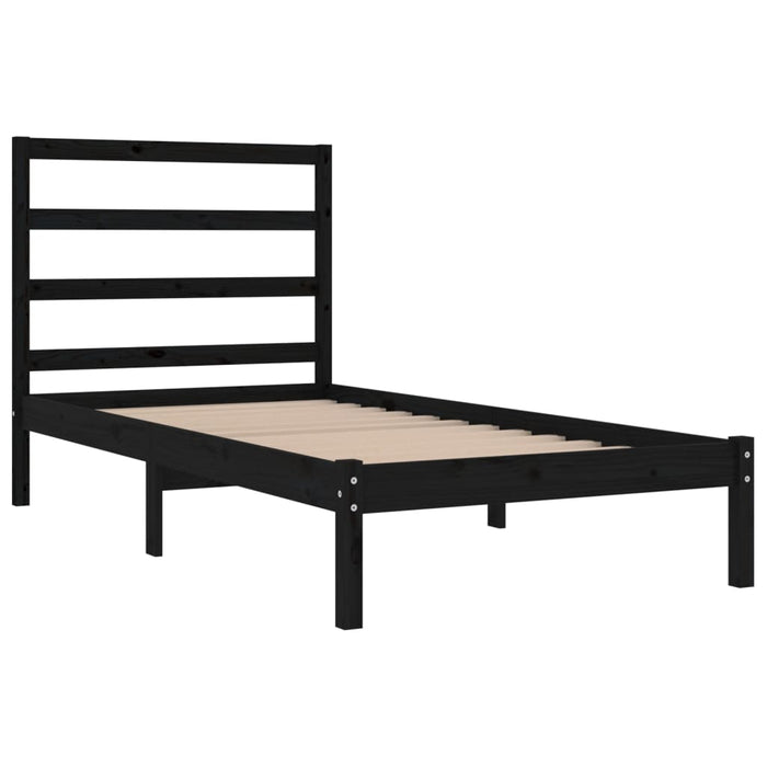 Bed Frame Black Solid Wood 90x190 cm Single.