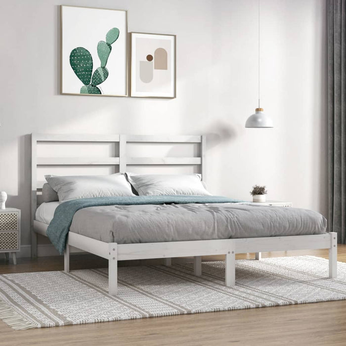 Bed Frame White Solid Wood 150 cm