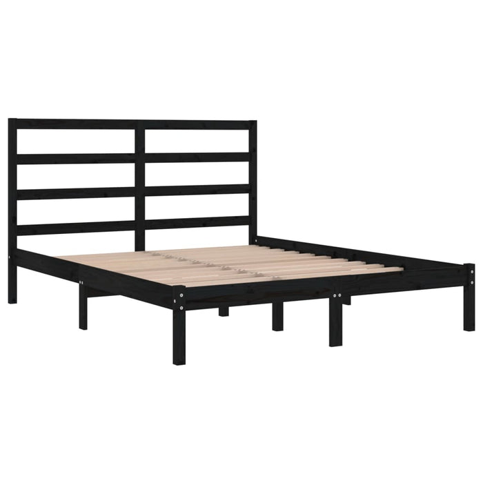 Bed Frame Black Solid Wood King Size 150 cm
