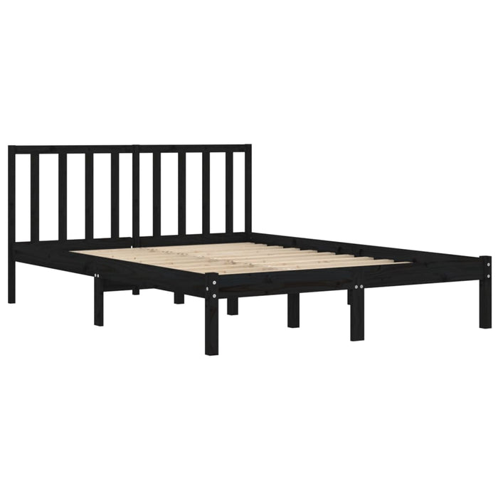 Bed Frame Black Solid Wood Pine 140x190 cm.