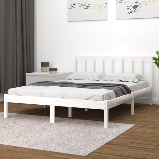 Bed Frame White Solid Wood Pine 120x190 cm 4FT Small Double.