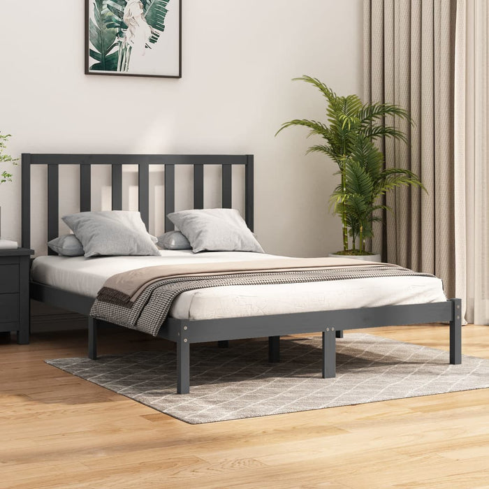 Bed Frame Grey Solid Wood Pine 120 cm
