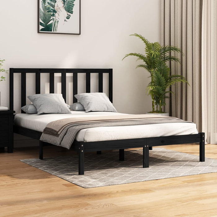 Bed Frame Black Solid Wood Pine 140x200 cm.