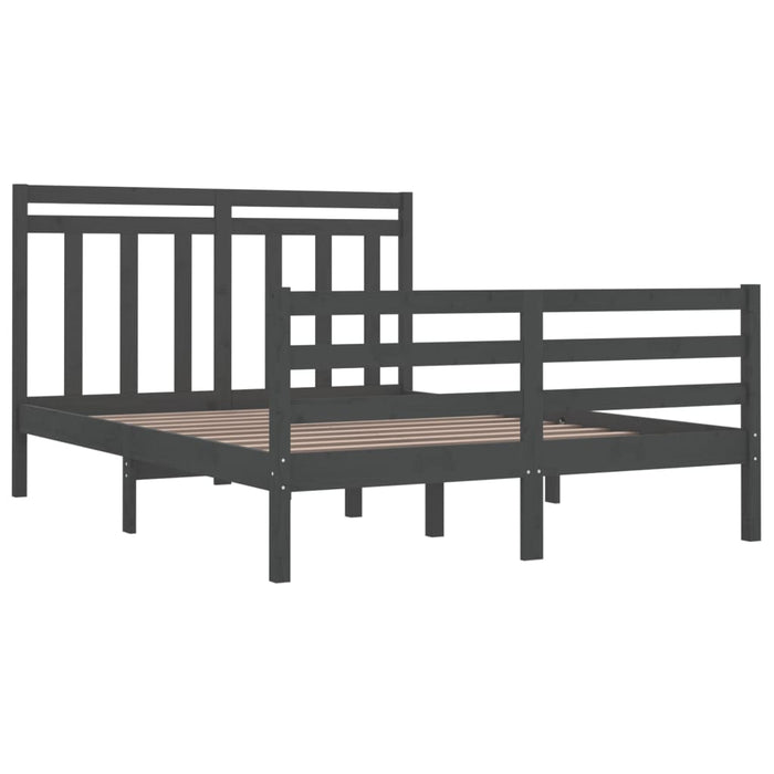 Bed Frame Grey Solid Wood 135x190 cm 4FT6 Double.