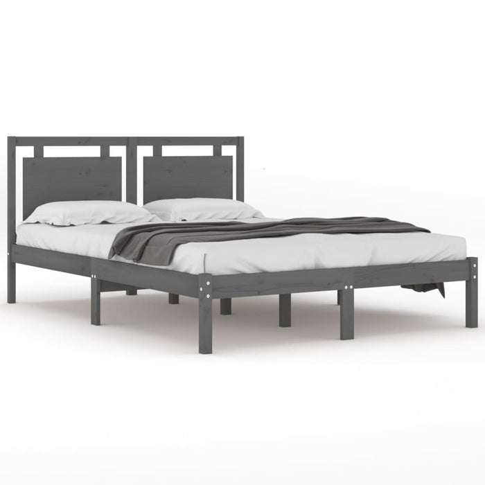 Bed Frame Grey Solid Wood 140x190 cm.