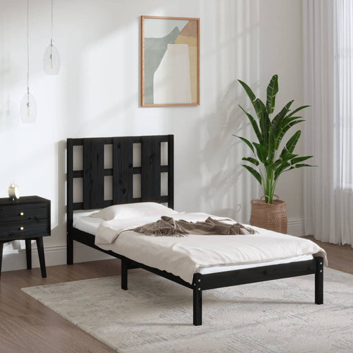 Bed Frame Black Solid Wood 90x190 cm 3FT Single.