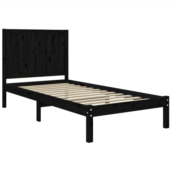 Bed Frame Black Solid Wood Pine 90x190 cm 3FT Single.