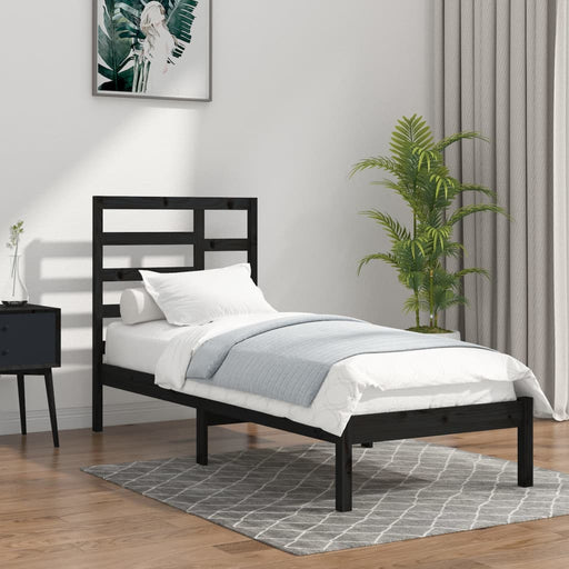 Bed Frame Black Solid Wood 100x200 cm.