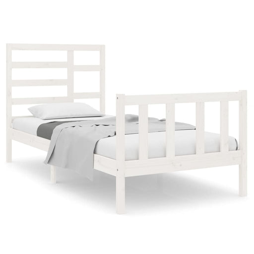 Bed Frame White Solid Wood 90x190 cm 3FT Single.