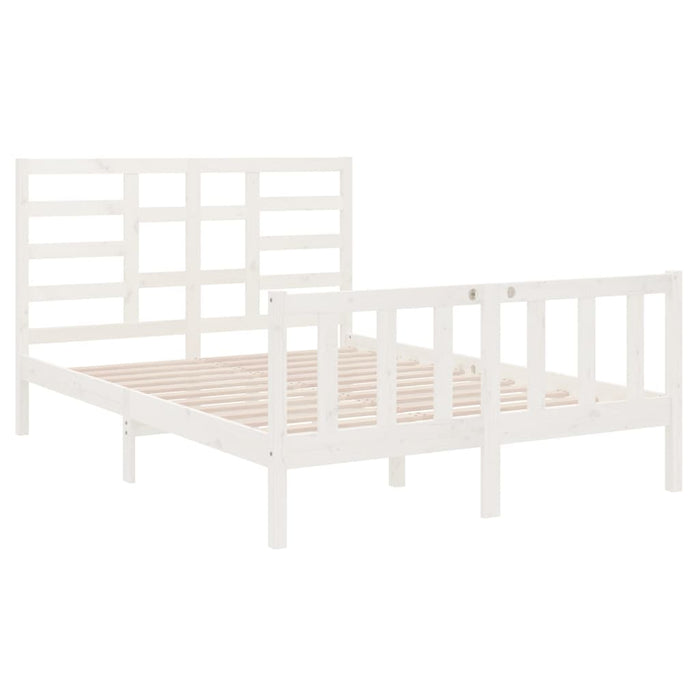 Bed Frame White Solid Wood 140x190 cm.