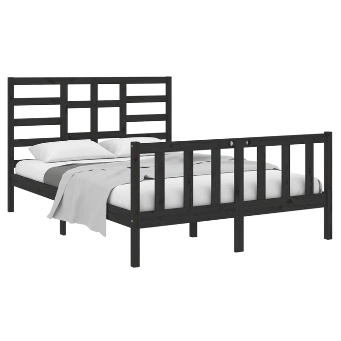 Bed Frame Black Solid Wood 140x190 cm.