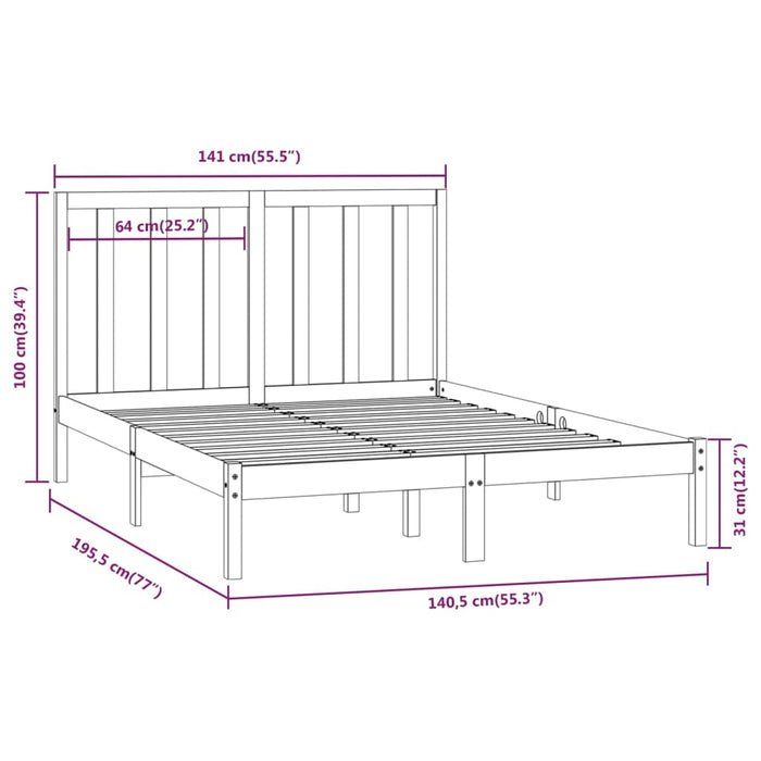 Bed Frame Grey Solid Wood Pine 135x190 cm 4FT6 Double.