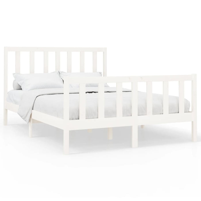 Bed Frame White Solid Wood Pine 140x190 cm.