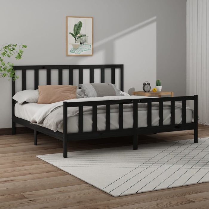Bed Frame Black Solid Wood Pine 180x200 cm 6FT Super King.
