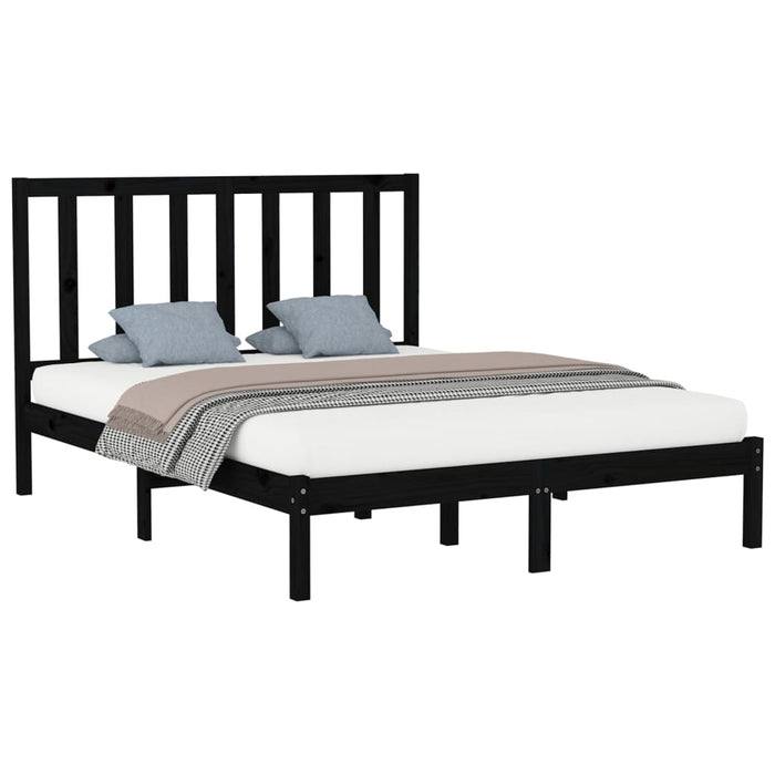Bed Frame Black Solid Wood 150x200 cm 5FT King Size.
