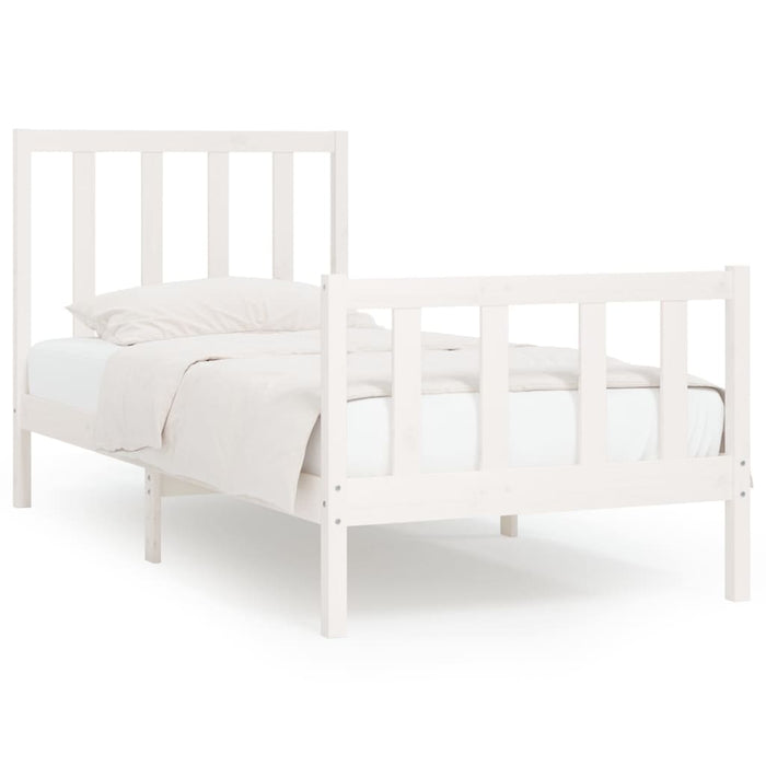 Bed Frame White Solid Wood 90x200 cm.