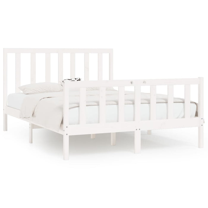 Bed Frame White Solid Wood 160x200 cm.