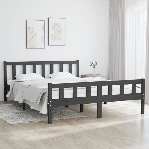 Bed Frame Grey Solid Wood 150x200 cm 5FT King Size.
