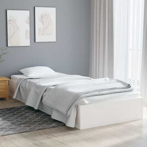 Bed Frame White Solid Wood 75x190 cm 2FT6 Small Single.