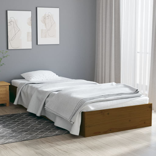 Bed Frame Honey Brown Solid Wood 75x190 cm 2FT6 Small Single.