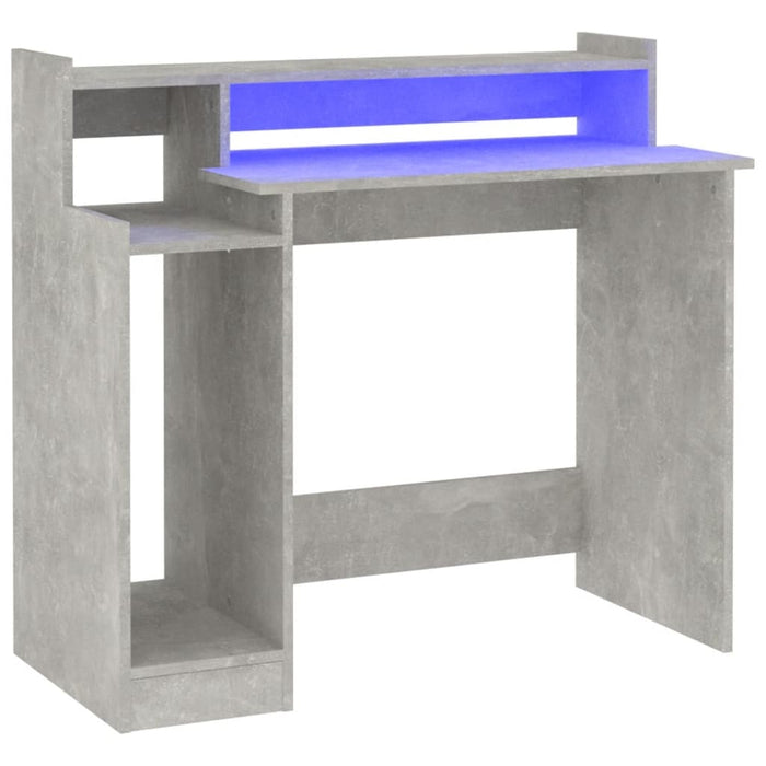 Desk with LED Lights Concrete grey 97x45x90 cm Engineered Wood.