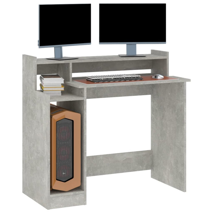 Desk with LED Lights Concrete grey 97x45x90 cm Engineered Wood.