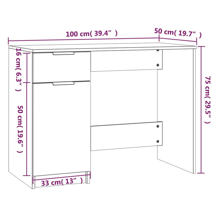 Desk White 100x50x75 cm Engineered Wood.