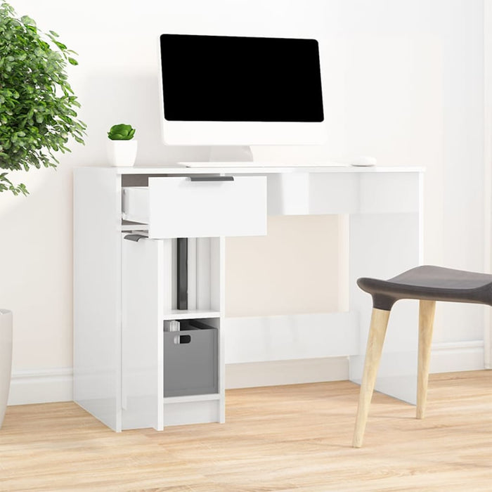 Desk High Gloss White 100x50x75 cm Engineered Wood.