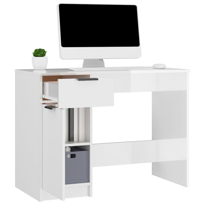 Desk High Gloss White 100x50x75 cm Engineered Wood.