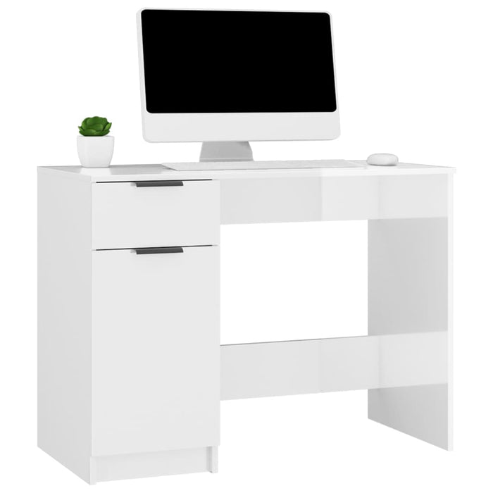 Desk High Gloss White 100x50x75 cm Engineered Wood.