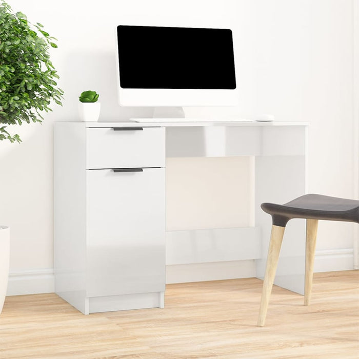 Desk High Gloss White 100x50x75 cm Engineered Wood.