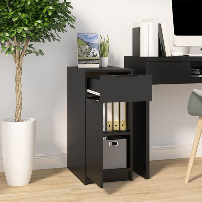 Desk Cabinet Black Engineered Wood 33.5 cm