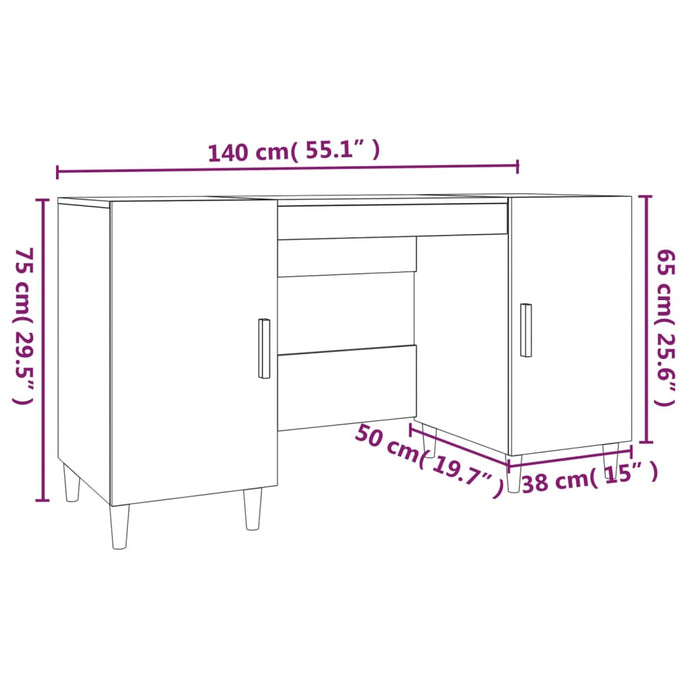 Desk Black 140x50x75 cm Engineered Wood.