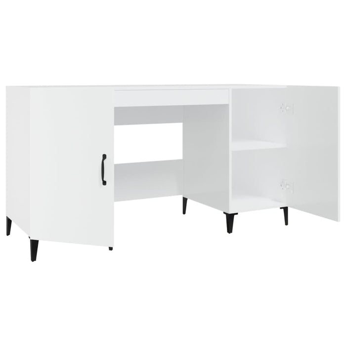 Desk High Gloss White 140x50x75 cm Engineered Wood.