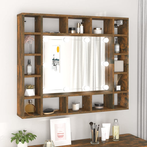 Mirror Cabinet with LED Smoked Oak 91x15x76.5 cm.