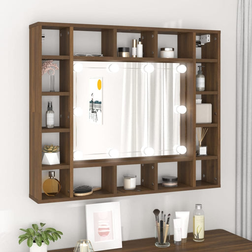 Mirror Cabinet with LED Brown Oak 91x15x76.5 cm.