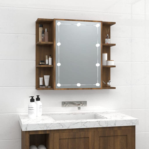 Mirror Cabinet with LED Brown Oak 70x16.5x60 cm.