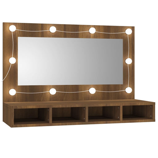 Mirror Cabinet with LED Brown Oak 90x31.5x62 cm.