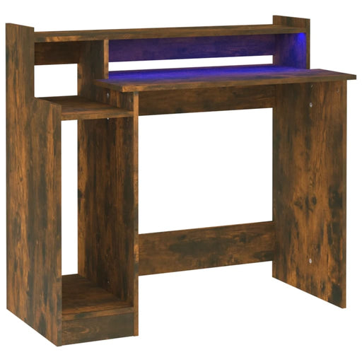 Desk with LED Lights Smoked Oak 97x45x90 cm Engineered Wood.