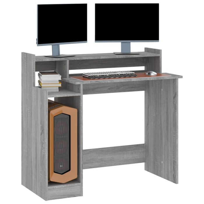 Desk with LED Lights Grey Sonoma 97x45x90 cm Engineered Wood.