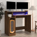 Desk with LED Lights Brown Oak 97x45x90 cm Engineered Wood.